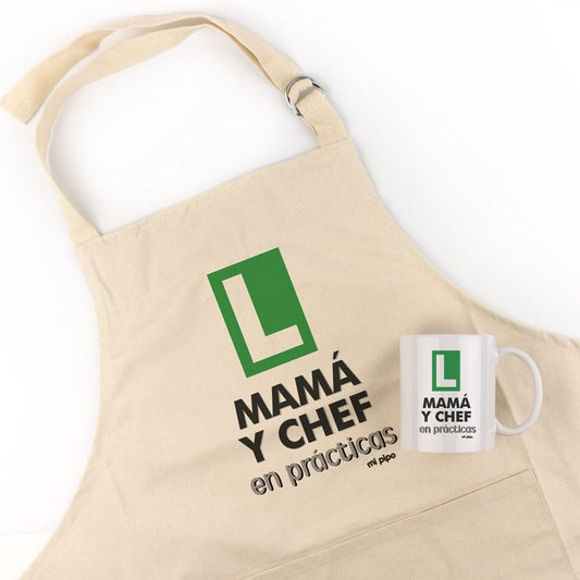 Pack Delantal Mamá + Taza Divertido Mamá y Chef en Prácticas