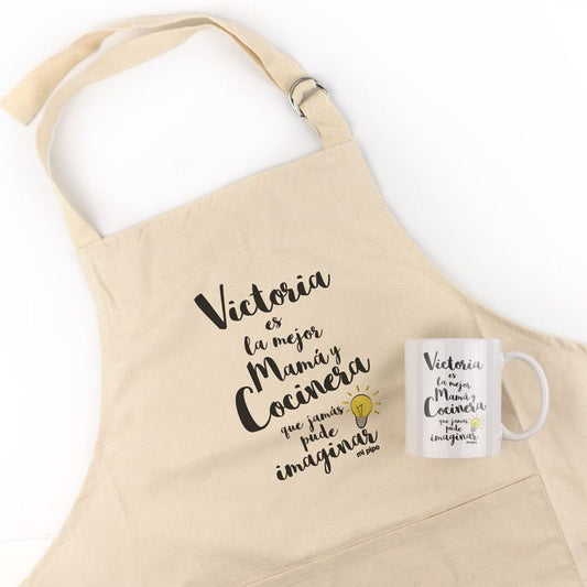 Pack Delantal Mamá + Taza (Nombre) Eres la Mamá y Cocinera más genial del Mundo mundial (Copia)