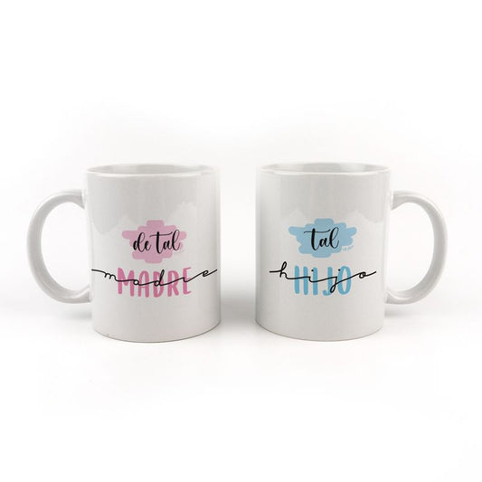 Pack Tazas cerámica o plástico De tal Madre, tal Hijo