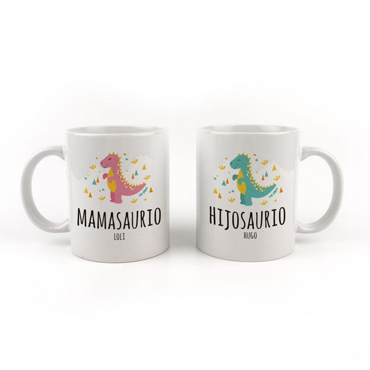 Pack Tazas cerámica o plástico Personalizada Mamasuario, Hijosaurio
