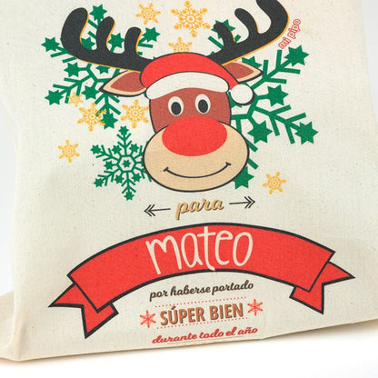 Saco Navideño para Regalos Reno Rudolph personalizado