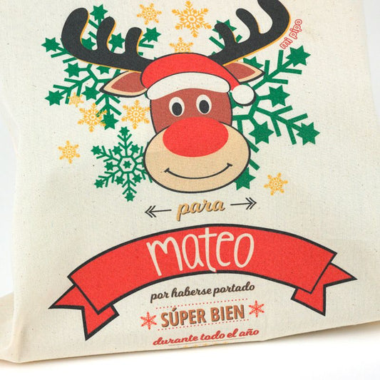 Saco Navideño para Regalos Reno Rudolph personalizado