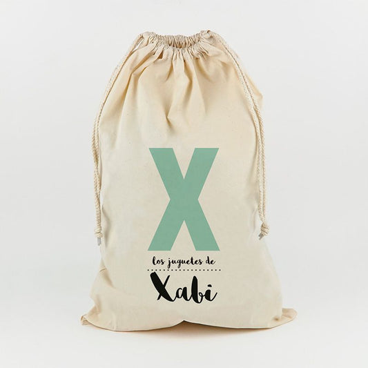 Saco para Juguetes Personalizado Inicial menta juguetes