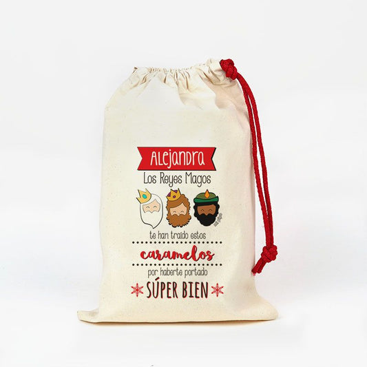 Saco pequeño Navideño para Chuches Los Reyes Magos te han traído estos Caramelos personalizado